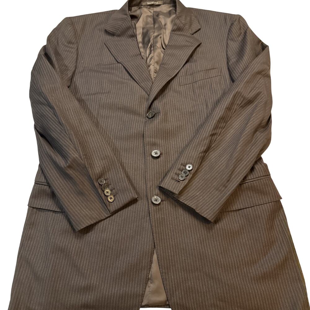 Ermenegildo Zegna Trofeo Wool 40R Su Misura Blazer EU52R Brown Pinstripe Read